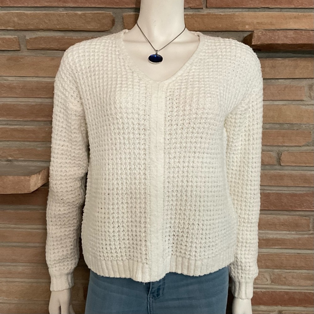 Michael Stars Cotton Blend V Neck Knitted White Sweater XS